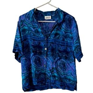 Vintage Chicos Design Button Down Shirt. Size Large. Blue Beaded Design